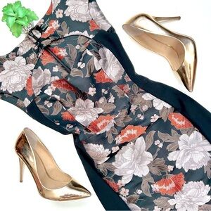 Black Halo Janie Bryant Floral Jacquard Cutout Sheath Cocktail Dress Size 6